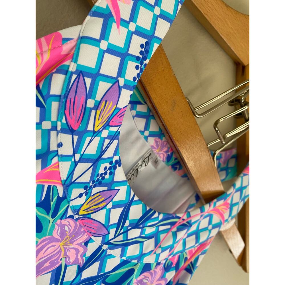 EUC Lulu-B Size M geometric colorful floral sleeveless dress size M trellis - Picture 3 of 4